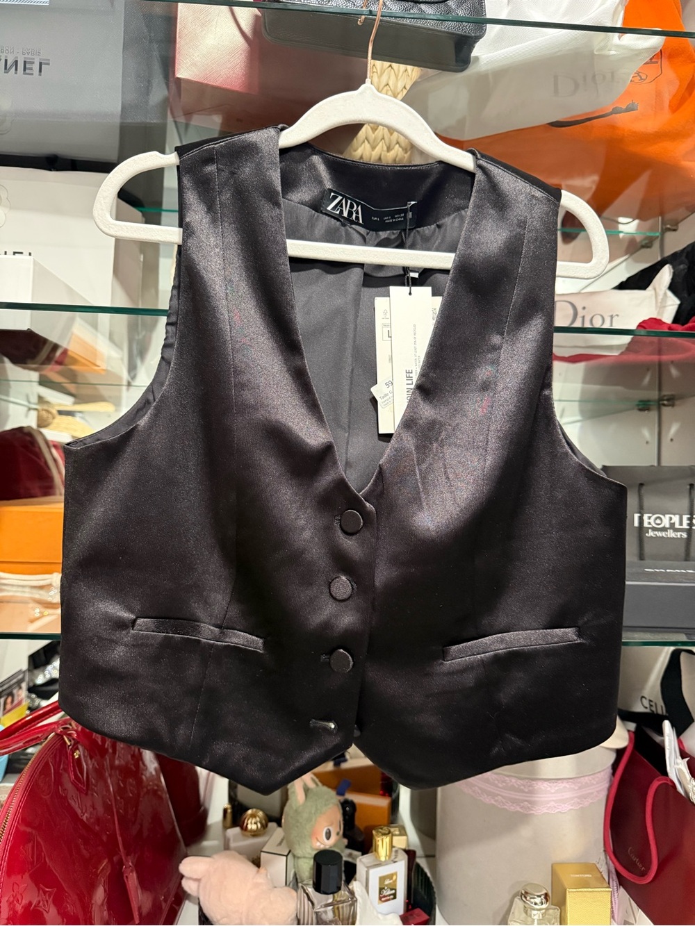 Zara Black Satin Button-Front Vest